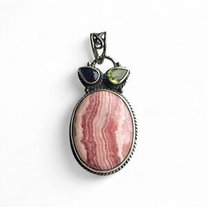 Sterling Silver Rhodochrosite with Amethyst and Peridot Pendant